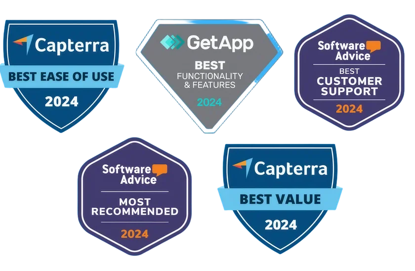 Reservety awards and certifications from Capterra, GetApp, and Software Advice